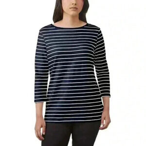 PT Pink Tartan Shirt Nautical Stripes Navy White Three Quarter Sleeves Women's M